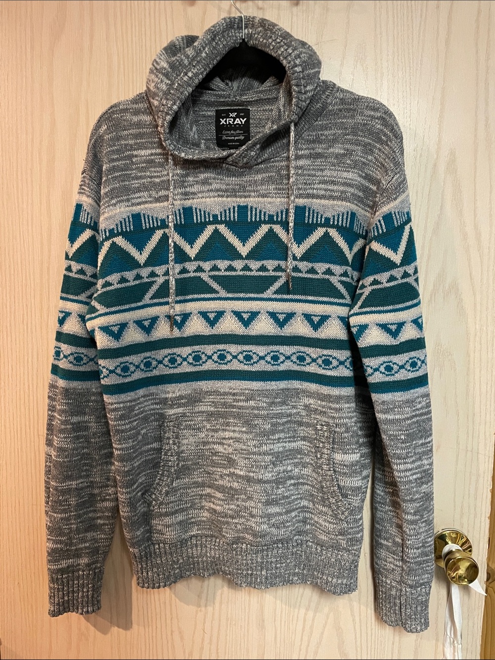Xray Men's Gray Turtleneck Sweater with Teal Fair Isle Pattern